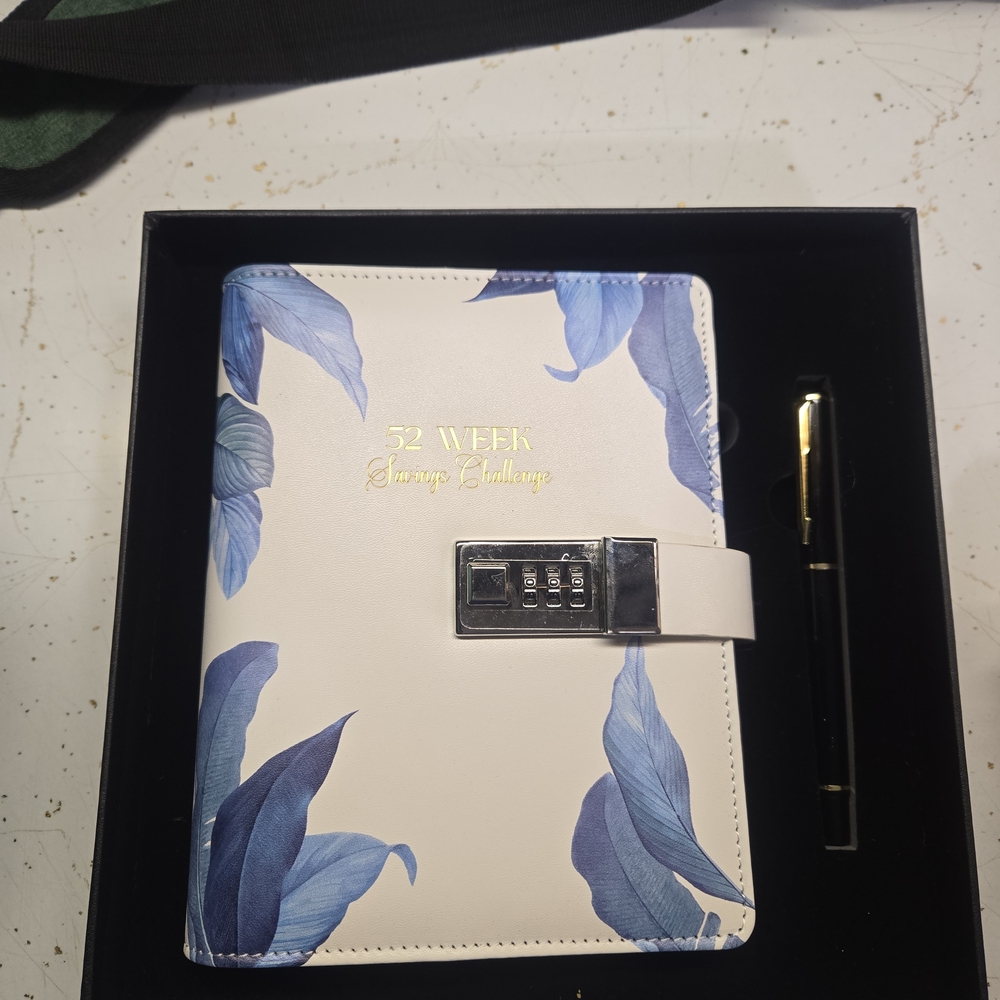Floral Blue and White 52 Week $$ Saving Planner